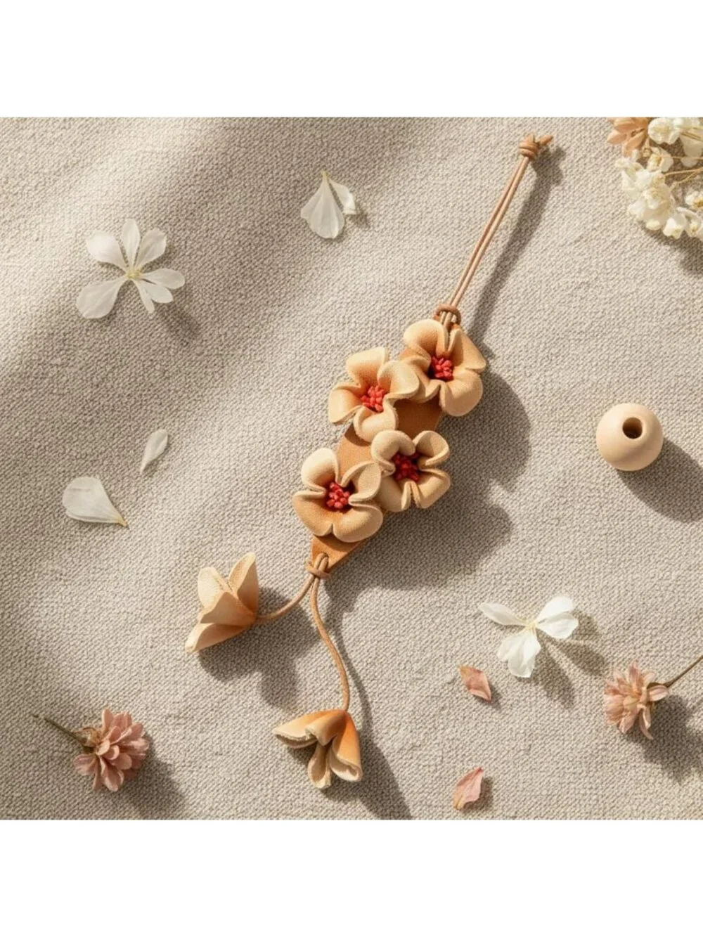 Boho Genuine Leather Flower Keychain | Cute Bag Charm for Handbags & Totes